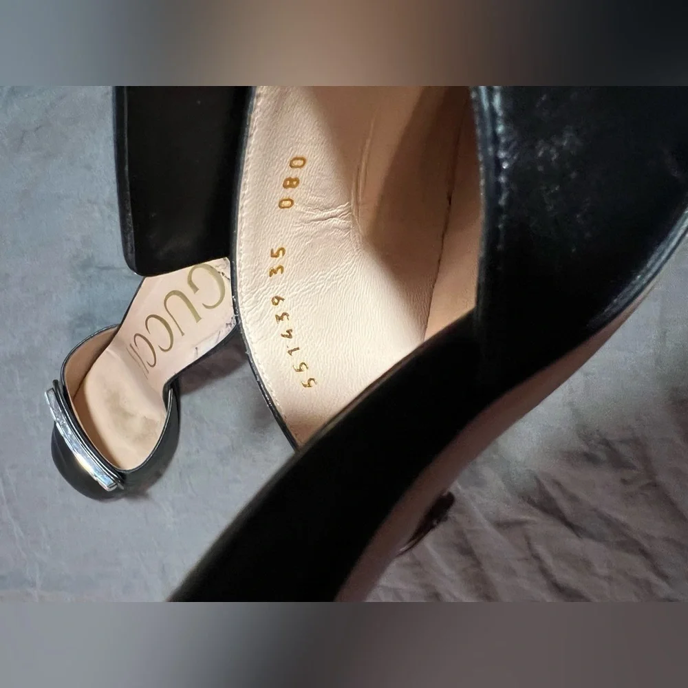 Gucci— Madelyn Malaga Crystal Square G Leather Mules 35 / 36 Block Heel - Picture 7 of 16